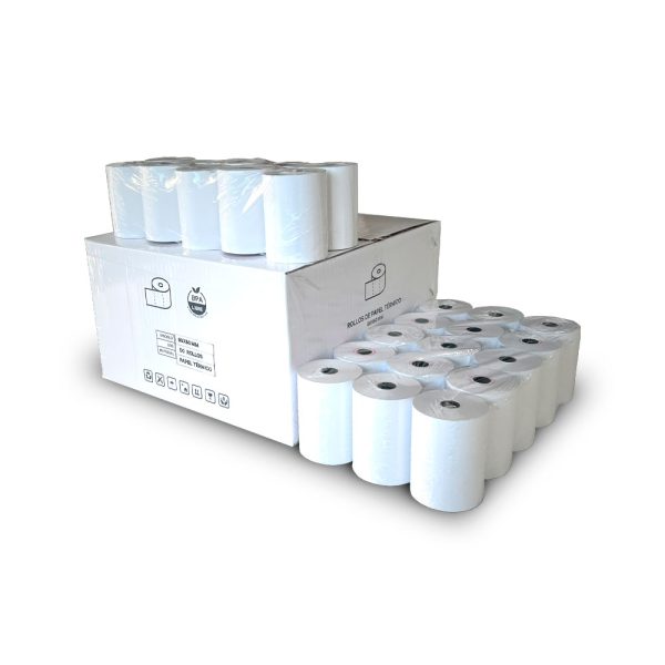 Caja 50 rollos papel térmico 80 X 60 mm 60 gr. sin Bisfenol A