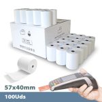 Caja 100 rollos papel térmico SIN BISFENOL 57 x 40 mm 60gr