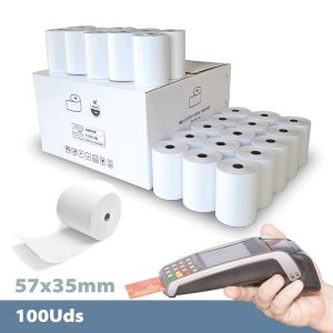 Caja 100 rollos papel térmico 57×35 mm SIN BISFENOL A