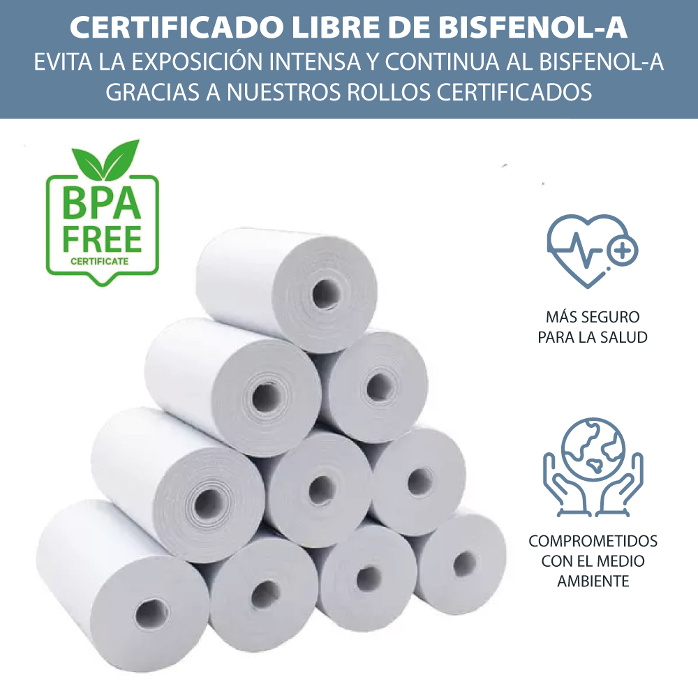 Caja 50 rollos papel térmico SIN BISFENOL 112 x 50 mm 60gr