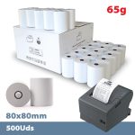 Caja 500 rollos papel térmico SIN BISFENOL 80 x 80 mm 65gr