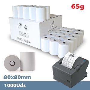 Caja 1000 rollos papel térmico SIN BISFENOL 80 x 80 mm 65gr
