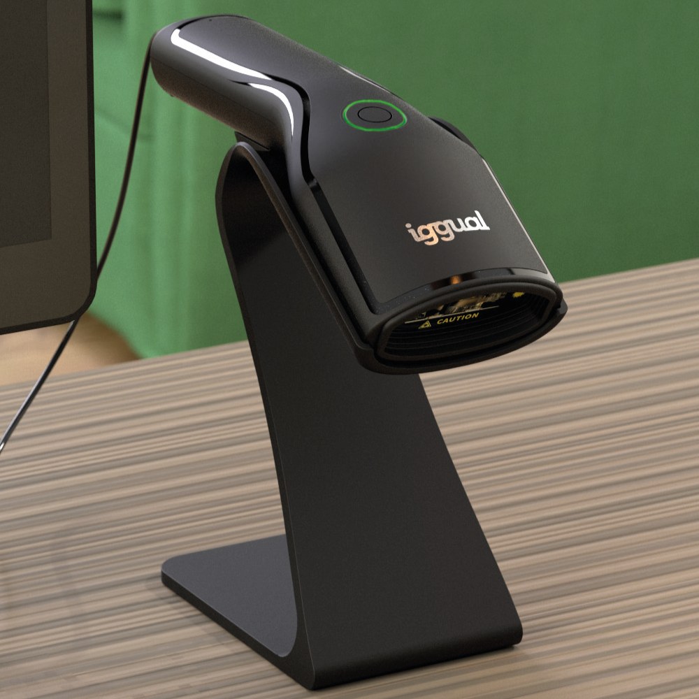 Lector de códigos de barras 2D USB L2DUSB-B-AX con soporte de iggual, vista 2