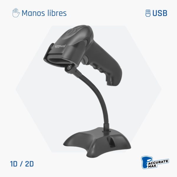 iggual Lector de códigos de barras con gatillo 2D USB L2DUSB-G-AX y soporte