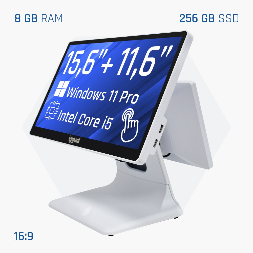 TPV doble pantalla blanco 15,6″ + 11,6″ de iggual