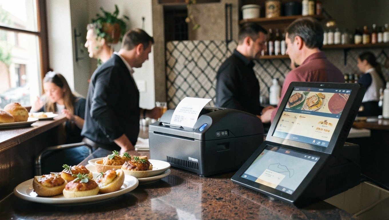 TicketBAI: barra de pintxos con TPV e impresora de tickets en un bar del País Vasco