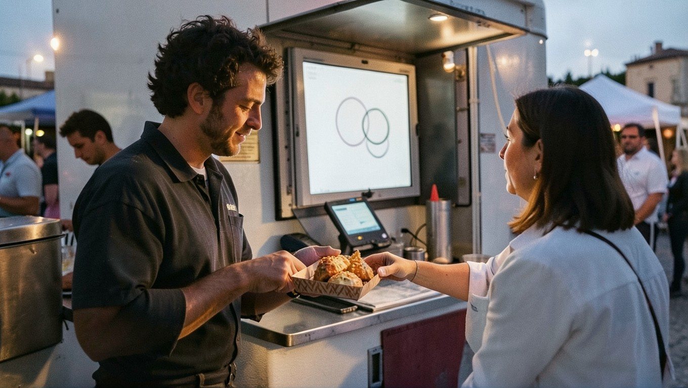 TPV para food truck: terminal portátil en el mostrador de la caravana