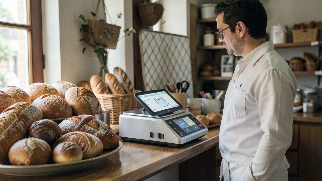 TPV para panadería: balanza con pantalla en el mostrador del obrador