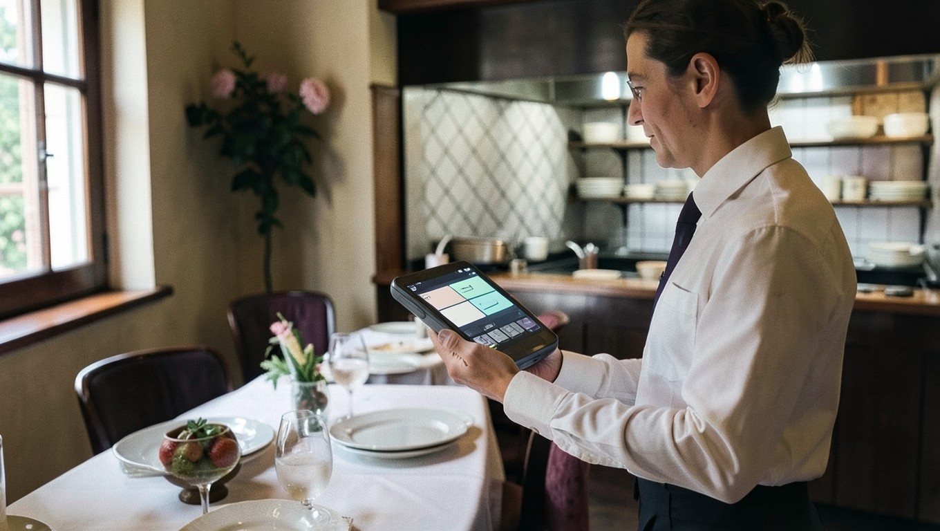TPV para restaurante: camarera con comandero en la sala